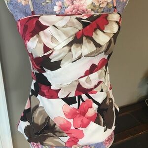 White House Black Market Pink and White Sleeveless Bustier Blouse
